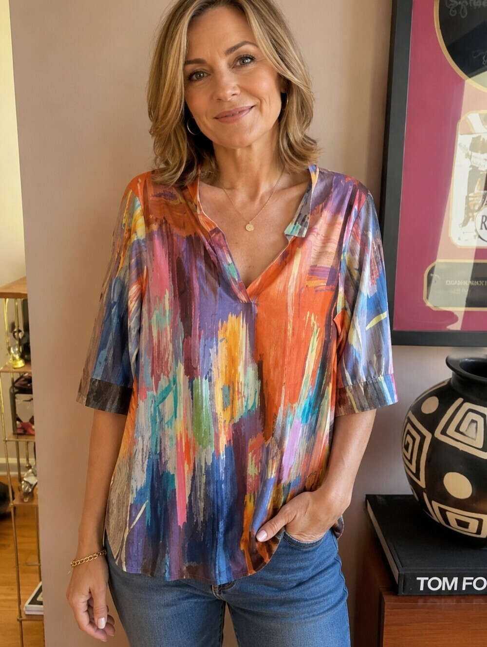 Azalea by firmiana Poly Blend 3/4 Sleeve Women's Tunic Top Multi Color XL V Neck